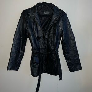Genuine Leather Belted Jacket